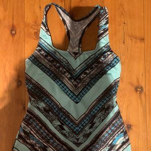 Small Aqua/Black Print Swim Set! (Mysterioso Tank + Aerie Bikini Bottoms)